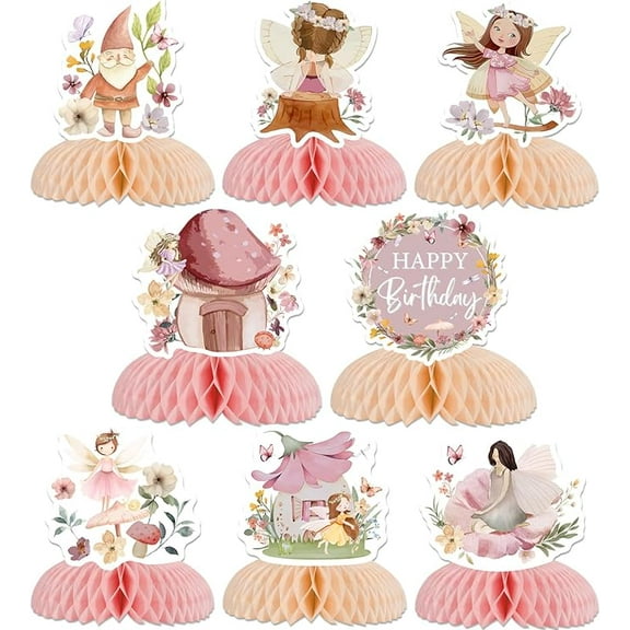 Boho Fairy Birthday Decorations, 8pcs Fairy Honeycomb Centerpieces Tale Birthday Decorations for Girl Butterfly Flower Birthday Decorations