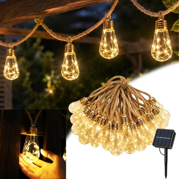 Boho Fairy String Lights Solar Powered, 26ft Solar and USB LED with Remote, 16 Shatterproof Bulbs Warm White, 8 Modes Waterproof for Garden Patio