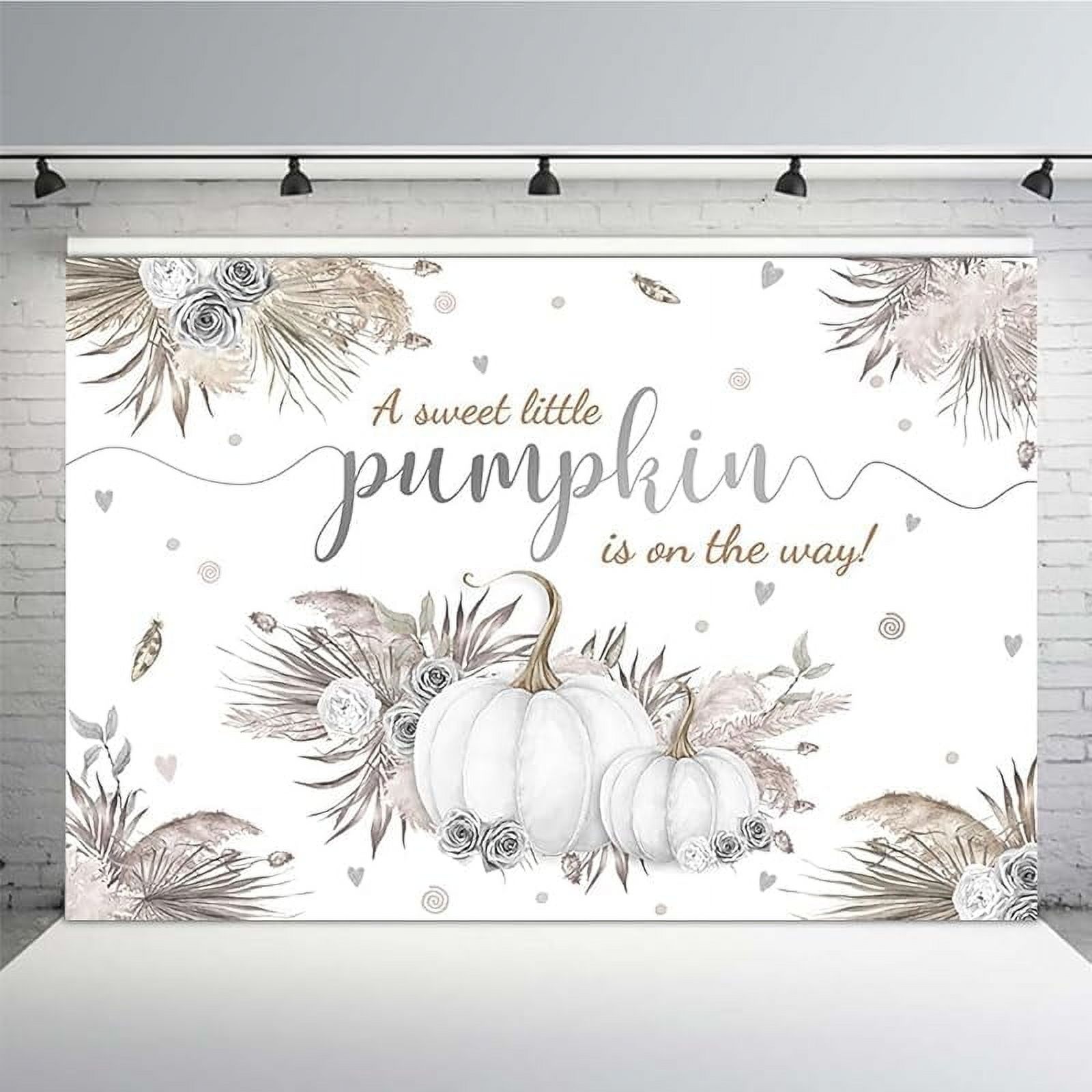 Pumpkin Baby Shower Backdrop - Fall Boho Pampas Grass Photography Background, 70.8x43.3 Inches