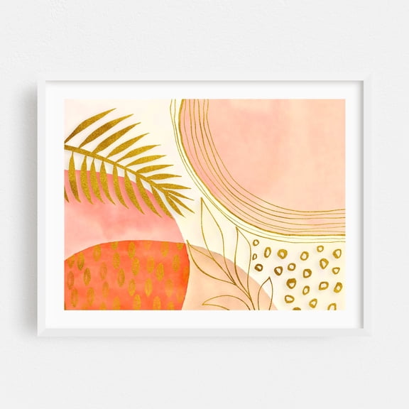 Boho Fantasy Botanical - Painting Abstract Minimalist Boho Geometric Pattern Modern Art Tropical White Framed Wall Art Print 6 x 8 inches