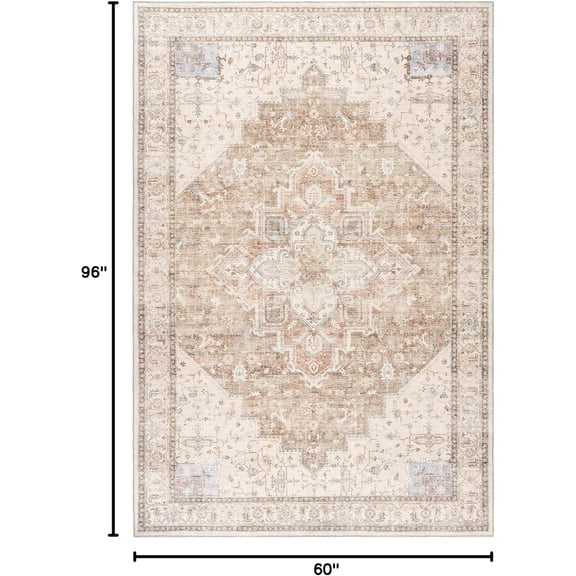 Boho Farmhouse Bedroom Rug Washable Easy Clean Stain Resistant Vintage Country Rustic Neutral Persian Area Rug for Dining Room Under Table