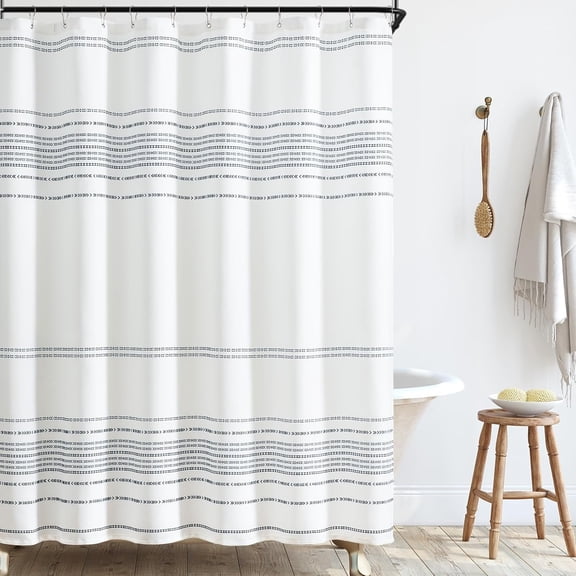 Boho Farmhouse Beige Shower Curtain Black Geometric Striped Shower Curtains for Bathroom Waterproof Fabric Bohemian Rustic Vintage Country Bath Decor with 12 Hooks, 60x72 Inches