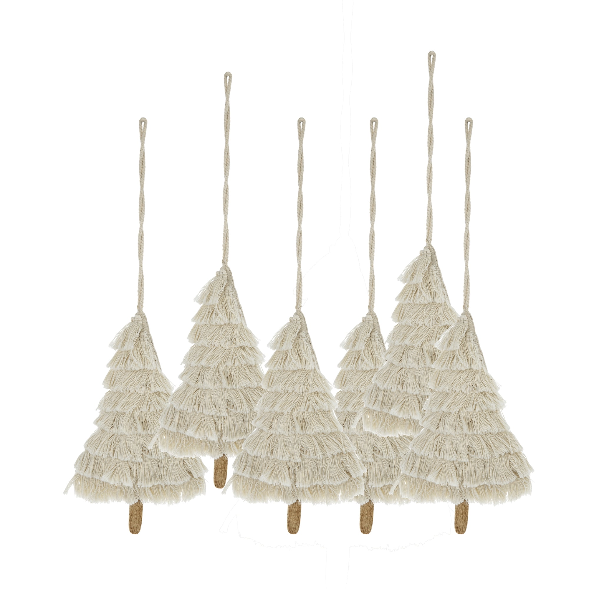 Boho Farmhouse Cotton Christmas Tree Ornament 7.5 Inch Tassel Design Scandinavian Holiday Decor