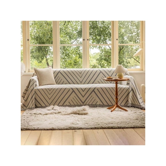 Boho Farmhouse Couch Cover 71''x118'' 1 pc Washable Sofa Covers for 2 Cushion Couch Sofa Soft Chenille Beige Gray Herringbone Home Decor Couch Covers for Bed Sofa Living Room Slipcover