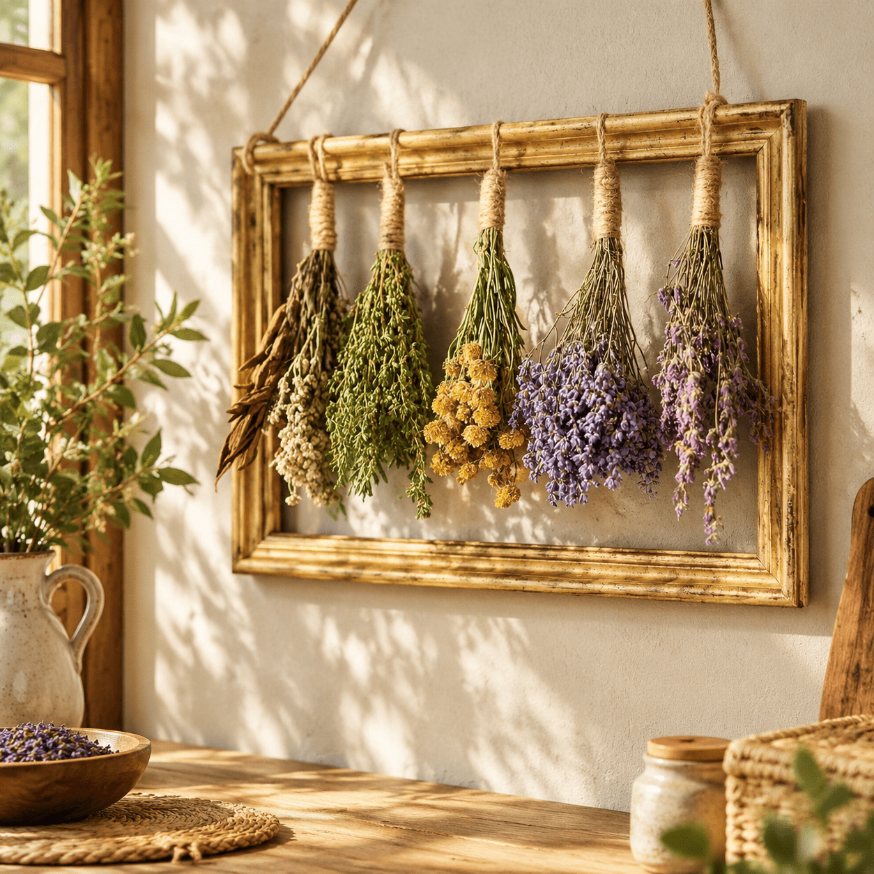 Boho Farmhouse Herb & Flower Drying Rack-Dried Flower Wall Decor