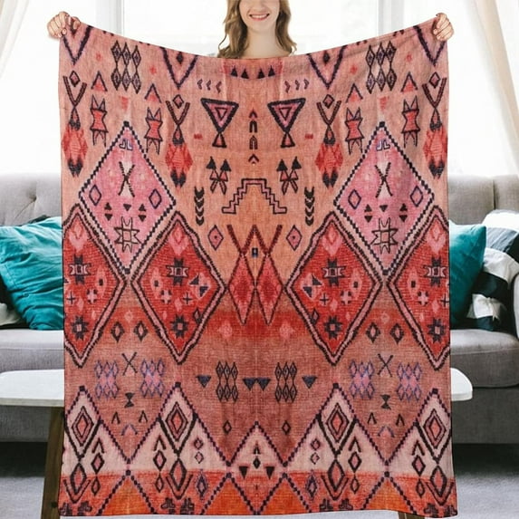 Boho Farmhouse Oriental Traditional Moroccan Flannel Fleece Throw Blankets 50"X40" Lightweight Fluffy Winter Fall Blanket Cozy Soft Fuzzy Plush Home Decor for Couch Bed Sofa Bedroom Living Room