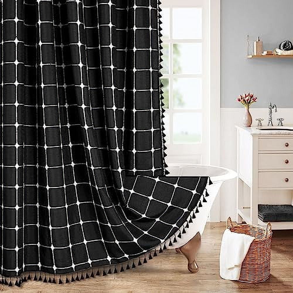 Boho Farmhouse Shower Curtain Set Modern Cotton Linen Fabric Cloth
