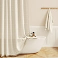 thumbnail image 1 of Boho Farmhouse Shower Curtain Set with Tassel - Linen Rustic Heavy Duty Fabric, Water Repellent, Modern Bohemian French Country Thick Bathroom Shower Curtains - Cream/Beige, 72x72, 1 of 7