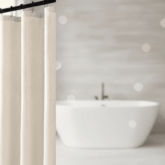 Boho Farmhouse Style Textured Fabric Shower Curtain Set, 72x84 Inches Waterproof Heavy Duty Polyester with Button Holes, Includes 12 Metal Hooks, Machine Washable for Bathroom Decor