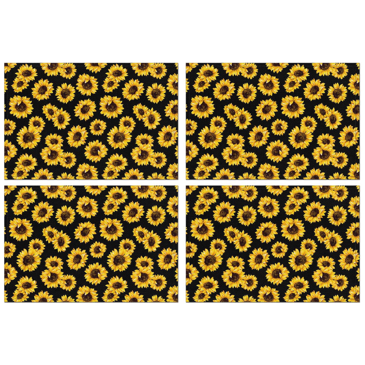 Boho Farmhouse Sunflower Placemats Set of 4, 12x18 Inch Floral Table ...
