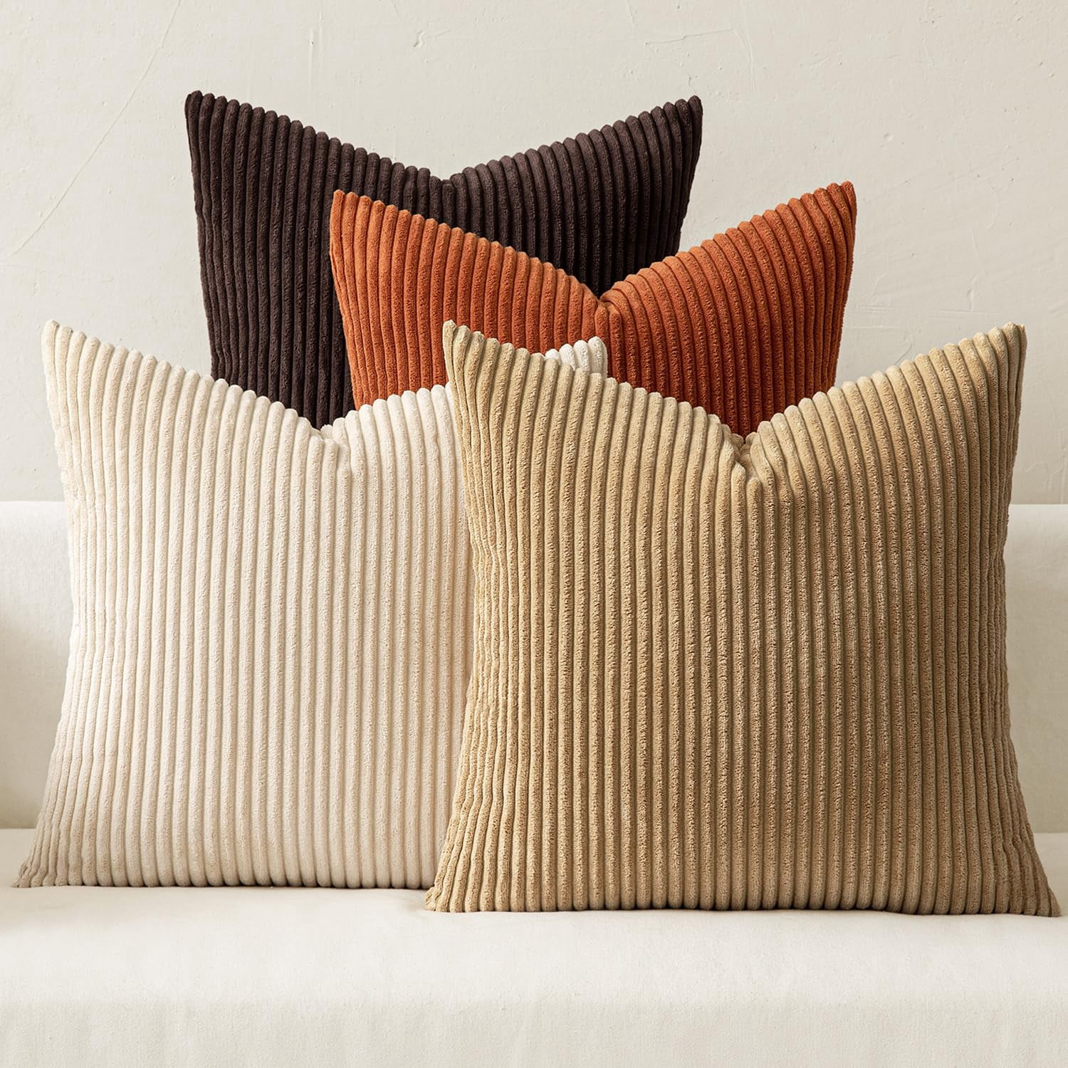 Boho Farmhouse Throw Pillow Covers 18x18 Inch Set Of 4 Rustic Mordern Neutral Cushion Soft Corduroy Nordic Home Decor For Couch Bed Sofa Living Room Chocolate Brown/rust