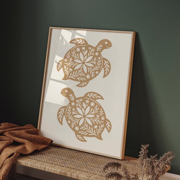 Boho Farmhouse Turtle Ocean Wildlife Decor Poster, Stretched Canvas 16x20in
