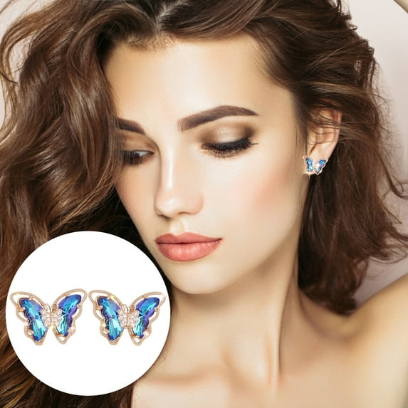 Boho Fashion Colorful Butterfly Stud Earrings for Women Exquisite Diamond Rhinestone Gold Earrings Wedding Jewelry Gifts