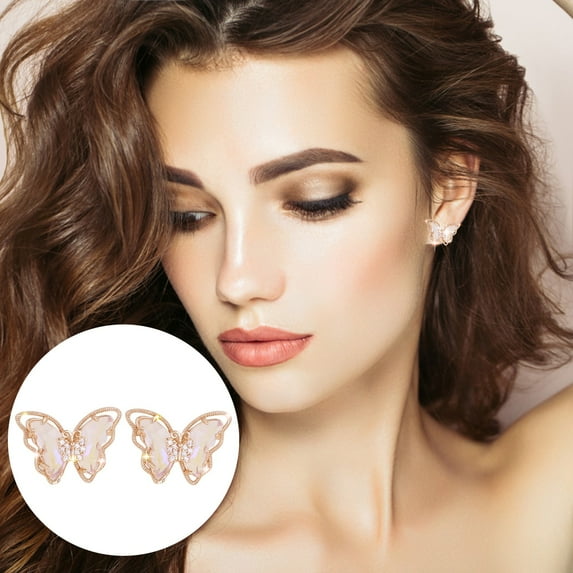 Boho Fashion Colorful Butterfly Stud Earrings for Women Exquisite Diamond Rhinestone Gold Earrings Wedding Jewelry Gifts