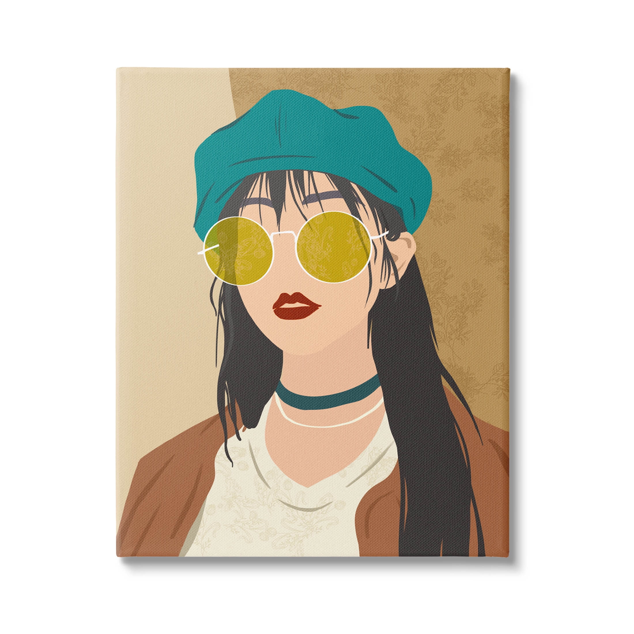 Boho Fashion Girl Portrait Botanical & Floral Graphic Art Gallery Wrapped Canvas Print Wall Art