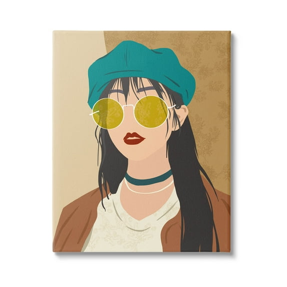 Boho Fashion Girl Portrait Botanical & Floral Graphic Art Gallery Wrapped Canvas Print Wall Art