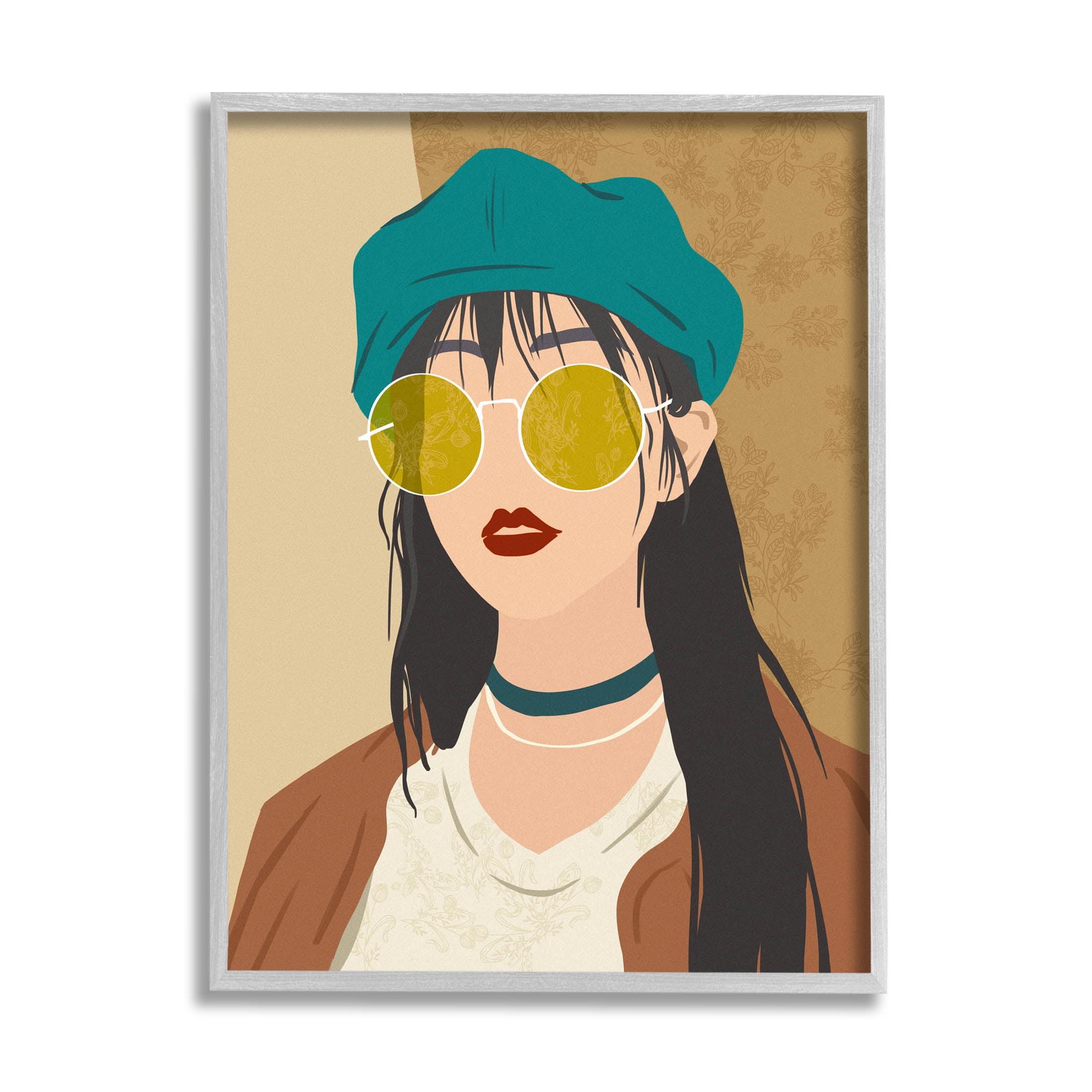 Boho Fashion Girl Portrait Botanical & Floral Graphic Art Gray Framed Art Print Wall Art