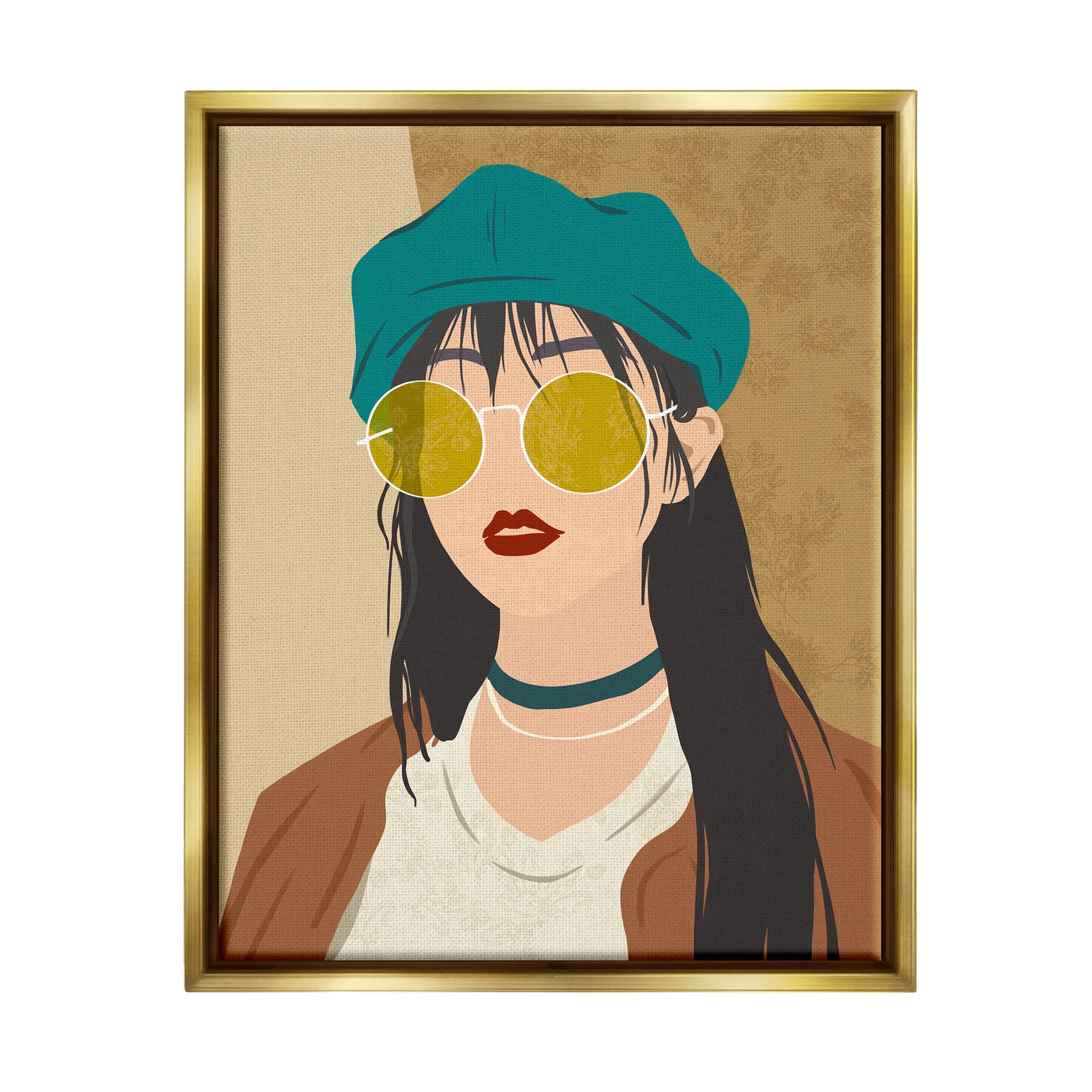 Boho Fashion Girl Portrait Botanical & Floral Graphic Art Metallic Gold Framed Art Print Wall Art