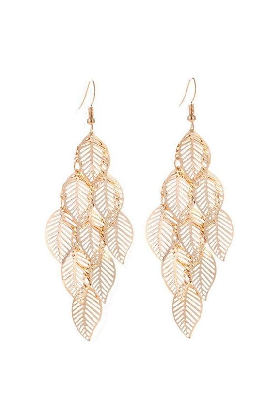 Boho Fashion Multi Layer Leaf Tassel Dangle Earrings for Women Gold Silver Plated Leaves Pendant Earrings Ear Hook Jewelry Gifts