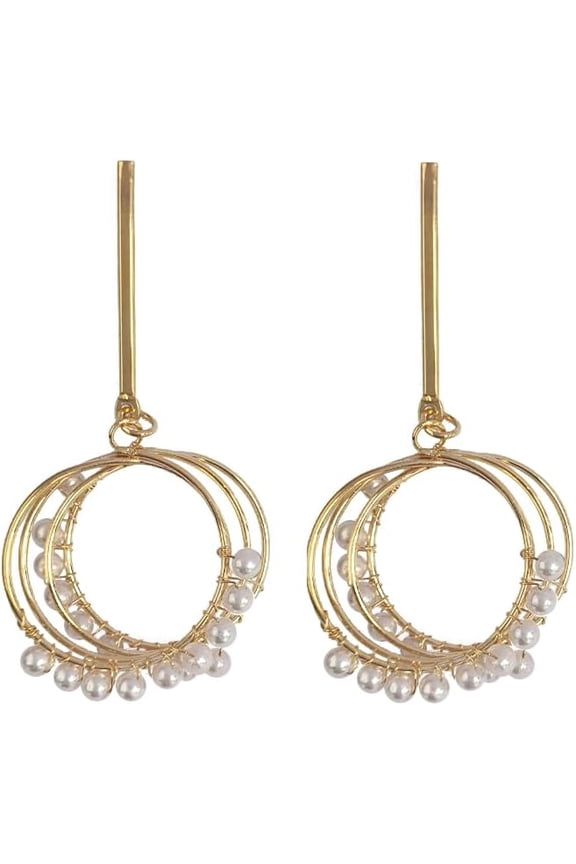 Boho Faux Pearl Circle Hoop Dangle Earring for Women Gold Plated Geometry Statement Trendy Dangling Stud Wedding Prom Earrings Engagement Fashion Jewelry for Mom Girlfriend Party Graduation