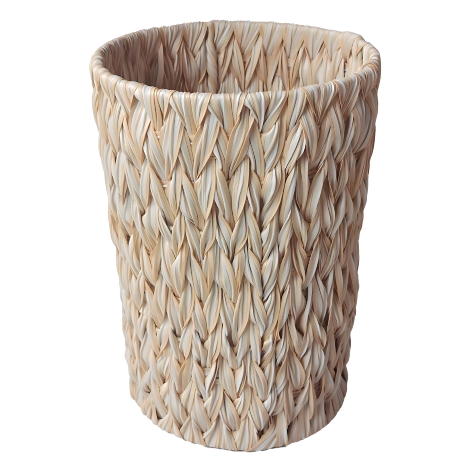 Wicker Trash Can,Small Waste Basket,Plastic Bathroom Trash Can for Home Office,Kitchen,Living Room,Faux Wicker Waste Baskets,7.5 x 11 in(Milk White)
