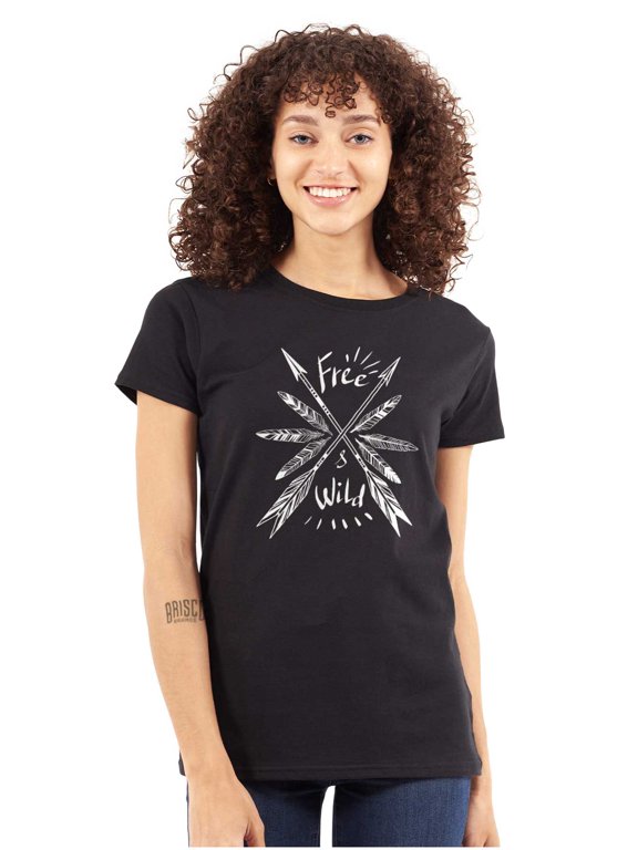 Boho Feather Arrows Free and Wild Womens Slim Fit Graphic Tee Brisco Brands S