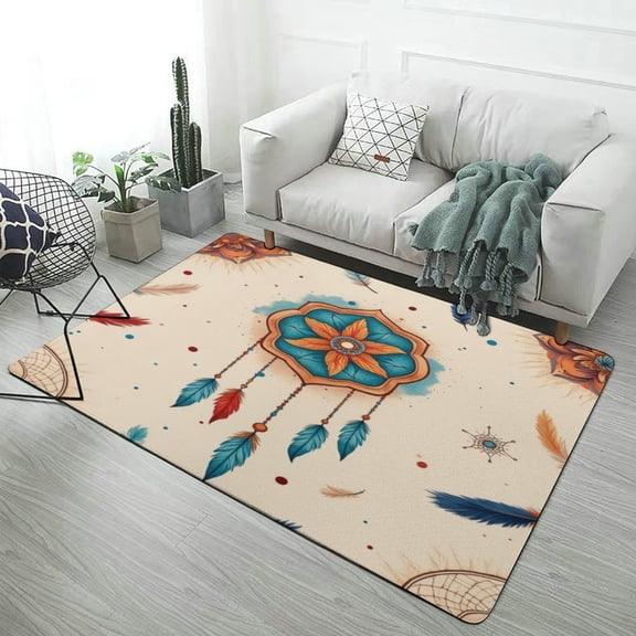 Boho Feather Dreamcatcher Pattern Carpet Rug for Home Living Room Bedroom Sofa Doormat Decor Area Rug Non-slip Mat