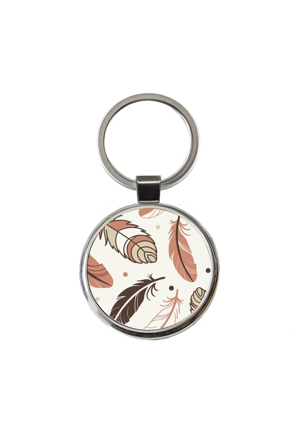 Boho Feathers Metal Round Keychain