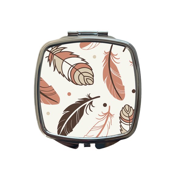 Boho Feathers Travel Makeup Handbag Purse Small Pocket Compact Mirror