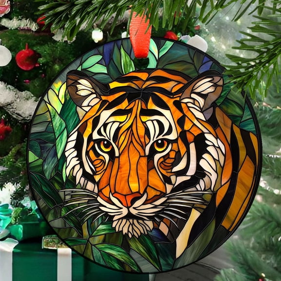 Boho Ferocious Tiger Head Ornament Sun Catcher, Wall Hanging Colored Decor Room Outdoor Window Decor, Halloween, Christmas Hanging Mother Day, 2025, Holiday Decoration, Seasonal