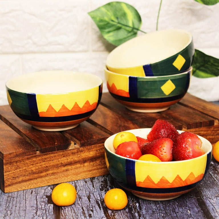 Boho Fiesta Hand Painted Ceramic Dinner Set 8 Pieces 4 Dinner Plates 4 Katori Serving Bowls 180ml Each Dinnerware Set Serving For 4