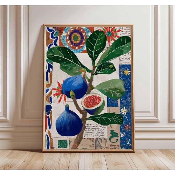 Boho Fig Collage Print, Mediterranean Kitchen Wall Art, Poster Only