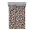 thumbnail image 1 of Boho Fitted Sheet & Pillow Sham Set, Jumble Design Leaf Print Geometric Modern Pattern Repeating Motif, Decorative Printed 3 Piece Bedding Decor, Calking, Khaki Coral and Night Blue, by Ambesonne, 1 of 2