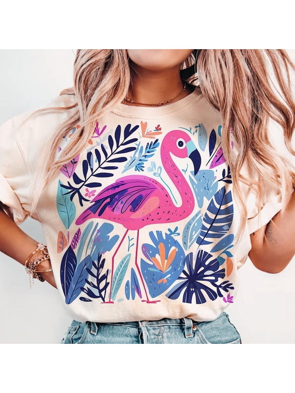 Summer T-Shirt, Retro Pink Flamingo Tee, Funny Girly Summer Shirt, Beach Vibes T-Shirt for Women