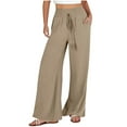 thumbnail image 1 of Boho Flared Wide Leg Palazzo Pants Smocked High Waist Pajama Lounge Pants Dressy Casual Loose Fit Linen Trousers, 1 of 5