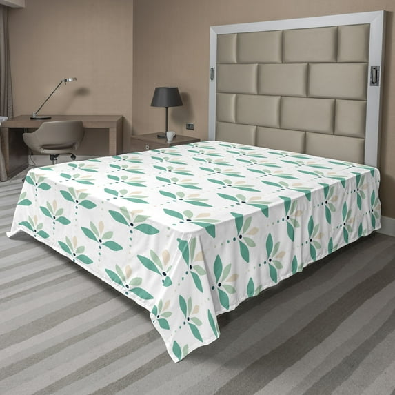 Ambesonne Boho Flat Bedding Sheet Soft Top Sheet, Minimnal Theme Flowers Lotus, Full, Dark Seafoam Reseda Green