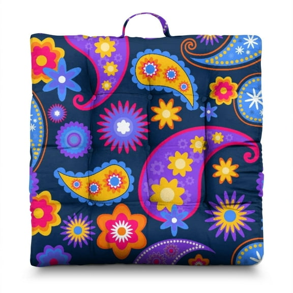 Boho Floor Cushion&nbsp;– 22x22 Inch Large Square Pillow, Dutch Velvet, Vintage Paisley Design for Meditation, Yoga & Home Decor (Ethnic Floral)