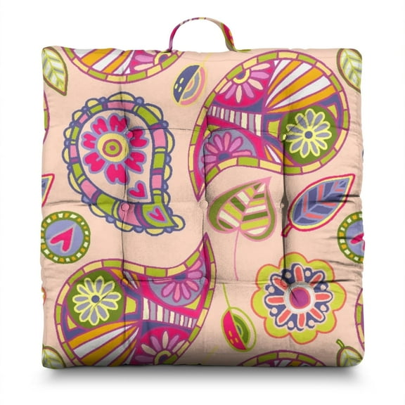 Boho Floor Cushion – 22x22 Inch Large Square Pillow, Dutch Velvet, Vintage Paisley Design for Meditation, Yoga & Home Decor (Ethnic Floral)