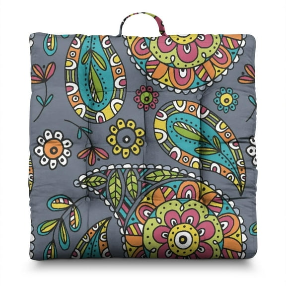 Boho Floor Cushion – 22x22 Inch Large Square Pillow, Dutch Velvet, Vintage Paisley Design for Meditation, Yoga & Home Decor (Ethnic Floral)