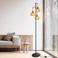 thumbnail image 1 of Boho Floor Lamp, 3 Light Farmhouse Rattan Floor Lamp Tree Floor Lamps with 6W LED Bulbs for Living Room Bedroom, 1 of 6