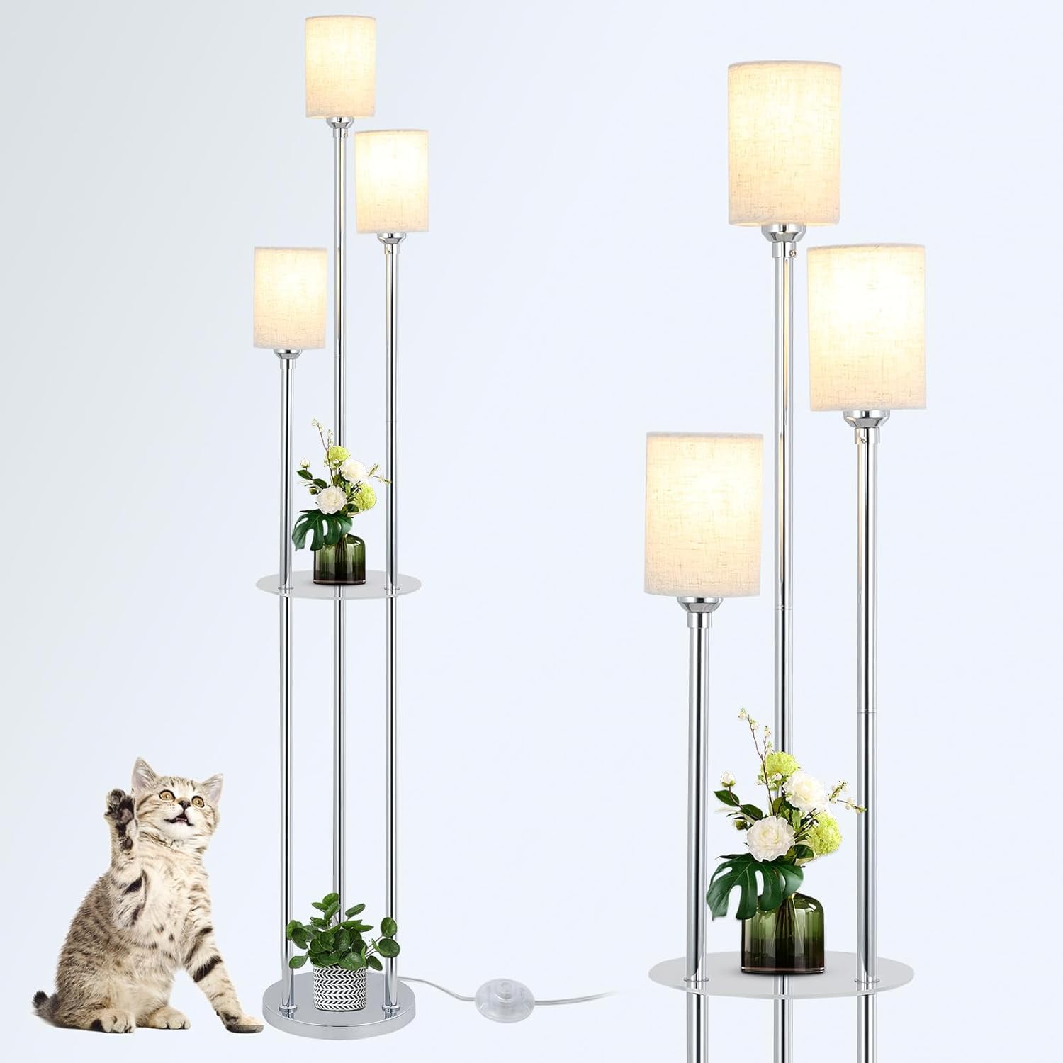 Boho Floor Lamp with Shelves, 3-Lights Farmhouse Tall Floor Lamp with ...