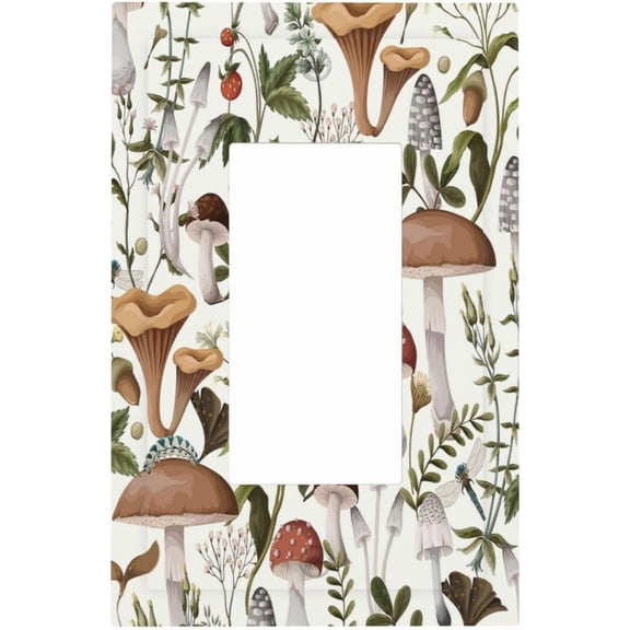 Boho Floral 1 Gang Rocker Light Switch Cover Decorative Wall Switch Plates Mushroom Vintage Plants Wallplates GFCI Electrical Outlets Cover for Bedroom Bathroom Room Home