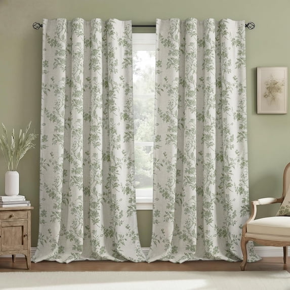 Boho Floral 100% Blackout Curtains for Bedroom 84 Inch Length 2 Panels Set, Linen Texture Farmhouse Curtains Beige Tassel for Living Room Vintage Rustic Patterned Printed Western Rod Pocket