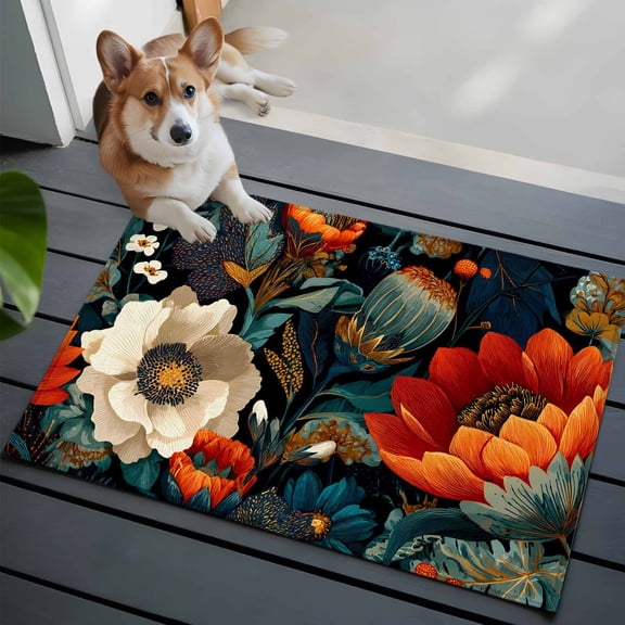 Boho Floral 2x3 Area Rugs for Living Room, Peony Foliage Botanical Elegant Luxury Non Slip Floor Mat Washable Low-Profile Indoor Carpet for Bedroom, Dining Room, Bathroom