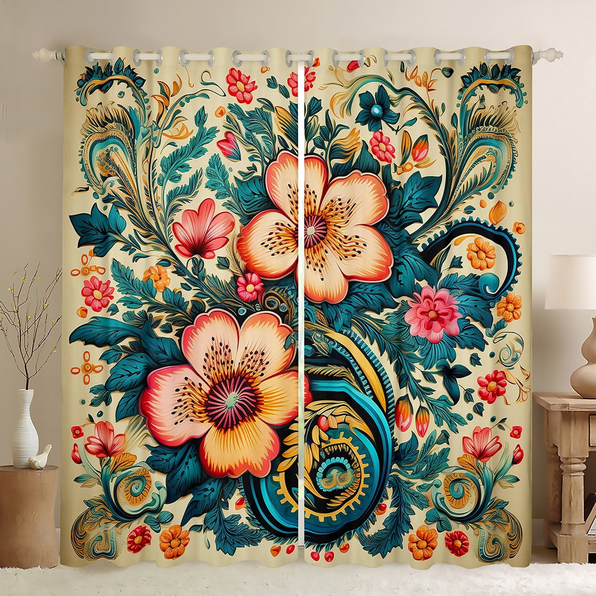 Boho Floral 3050 Blackout Curtains Colorful Flowers Curtains