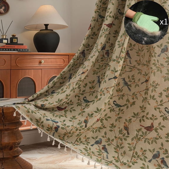 Boho Floral 63 inches long Curtains for Bedroom Jacquard Drapes Bird Patterned Semi Sheer Boho Living Room Window Curtains 1 Panels Farmhouse Rod Pocket Light Filtering Decorative Window Treatments