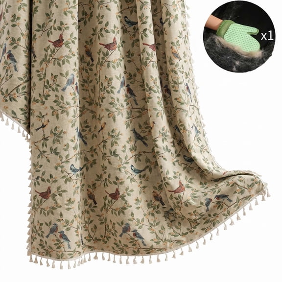 Boho Floral 87 inches long Curtains for Bedroom Jacquard Drapes Bird Patterned Semi Sheer Boho Living Room Window Curtains 1 Panels Vintage Rustic Patterned Printed Rod Pocket