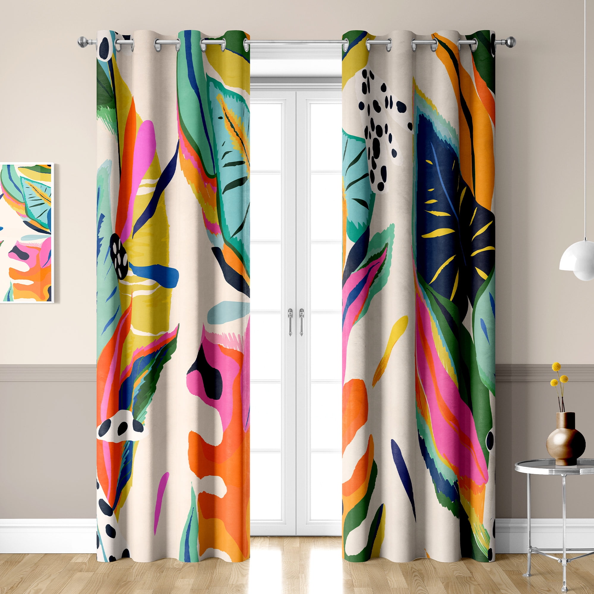 Colorful Blackout Window Curtains, Asthetic Modern Art Bohemian Decor for Bedroom, Living Room, Art Gallery Grommet Window Drapes 2 Panel Set, 52"x84"