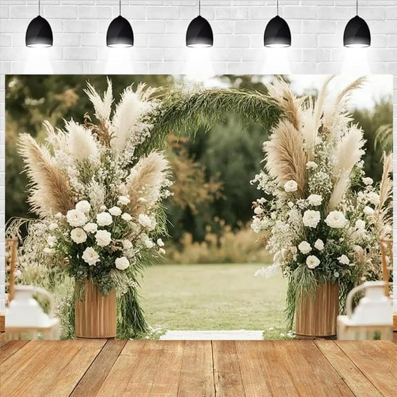 Boho Floral Archway Wedding Backdrop Bohemian Pampas Grass Bridal Shower Photography Background Boho Lawn Newborn Baby Shower Birthday Party Decorations Banner Photo Booth Props