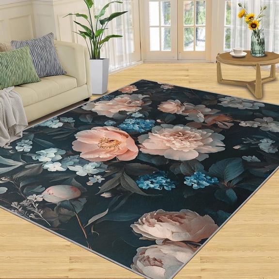 Boho Floral Area Rug, Botanical Plant Washable Rug, Non Slip Low Pile Carpet for Living Room Bedroom Home Decor 2x3ft